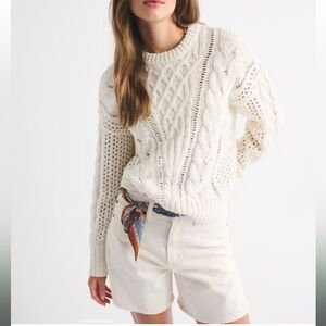 abercrombie textured white cable knit sweater